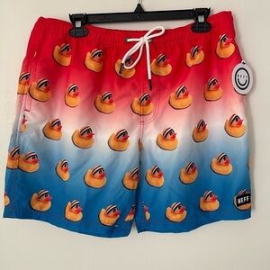 Neff Rubber Duck Ducky Headband Swim Trunks Board Shorts Suit Large 37” NWT
